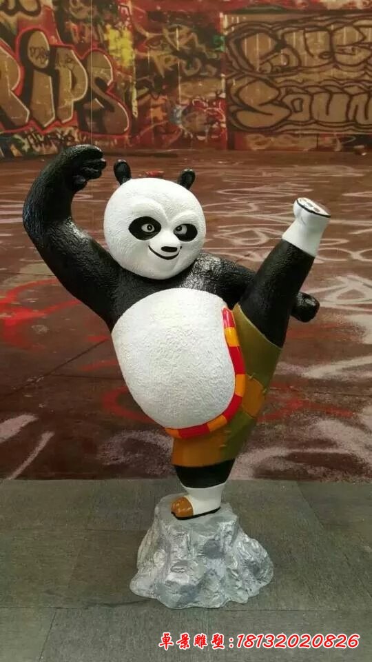玻璃鋼功夫熊貓雕塑，玻璃鋼卡通雕塑