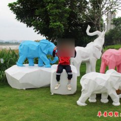 玻璃鋼粉紅小象雕塑，玻璃鋼抽象動物雕塑