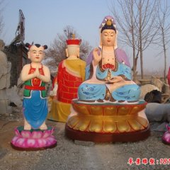 觀音菩薩與善財童子雕塑,玻璃鋼佛像雕塑