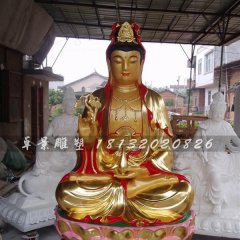 坐式觀音雕塑,玻璃鋼貼金彩繪觀音