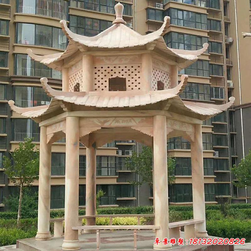小區雙層石雕涼亭2