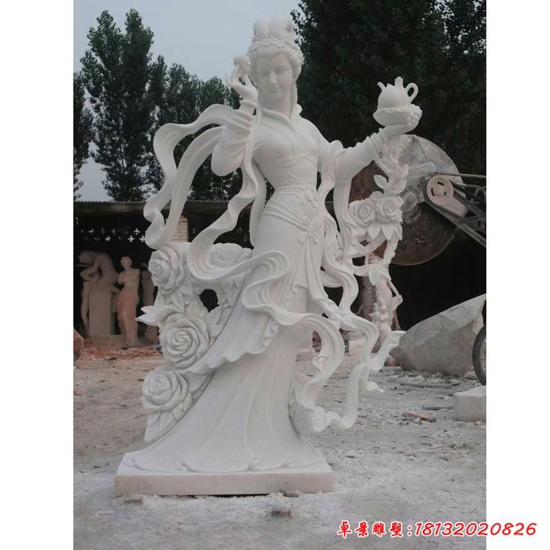 漢白玉仙女雕塑，石雕天女散花