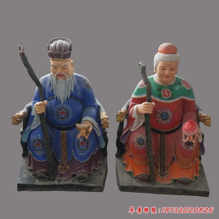 玻璃鋼彩繪土地公土地婆,土地廟神像雕塑