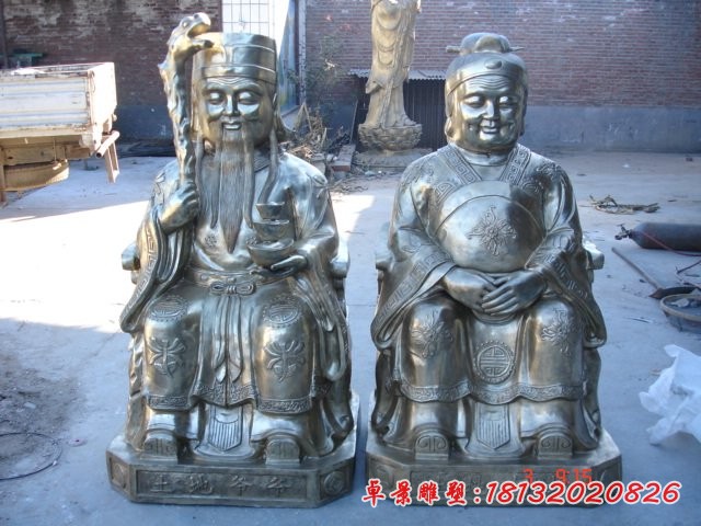 銅雕土地公土地婆，神仙銅雕