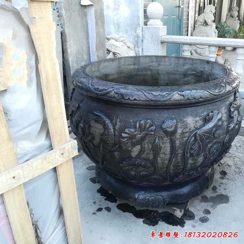 青石水缸 石雕小區(qū)景觀雕塑