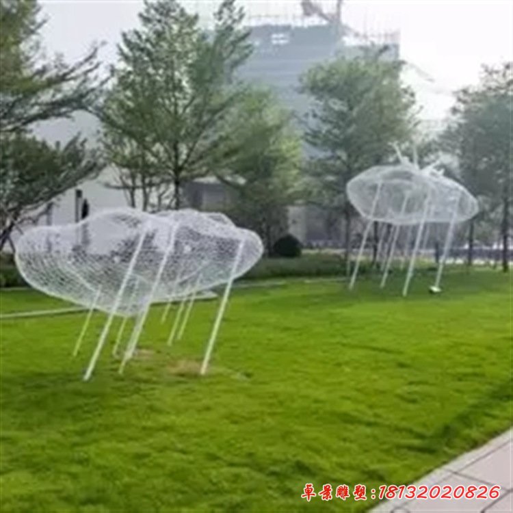 定制不銹鋼鏤空云朵雕塑創意云朵售樓處戶外軟裝草坪景觀藝術裝飾19913