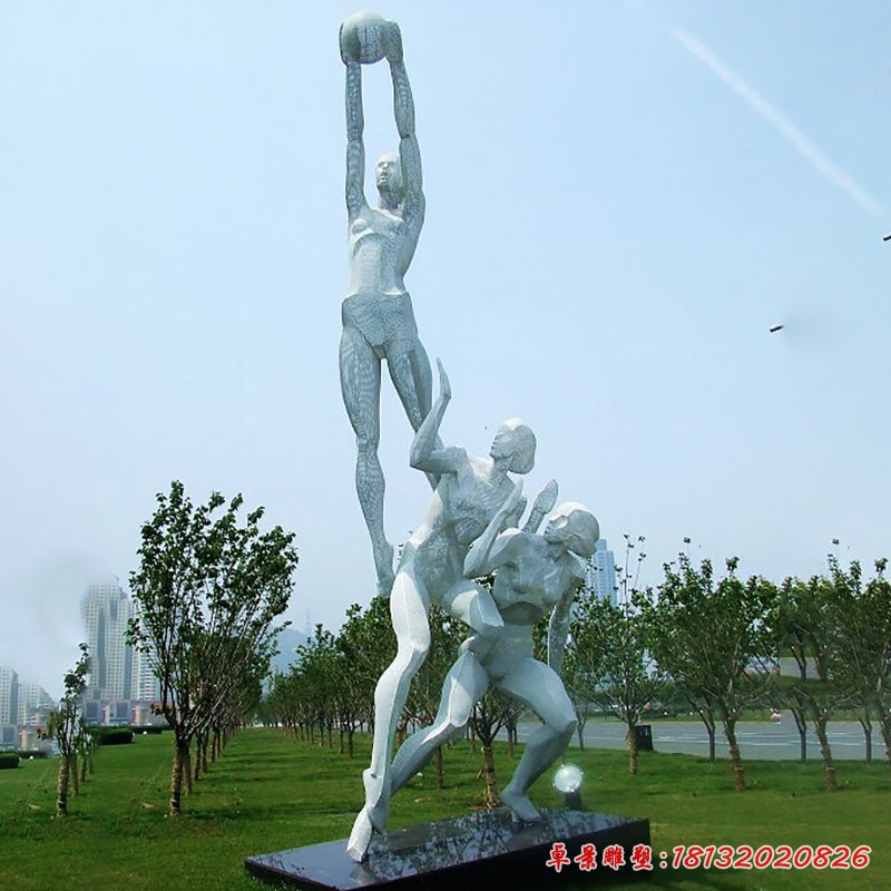 不銹鋼打籃球雕塑，公園不銹鋼人物雕塑